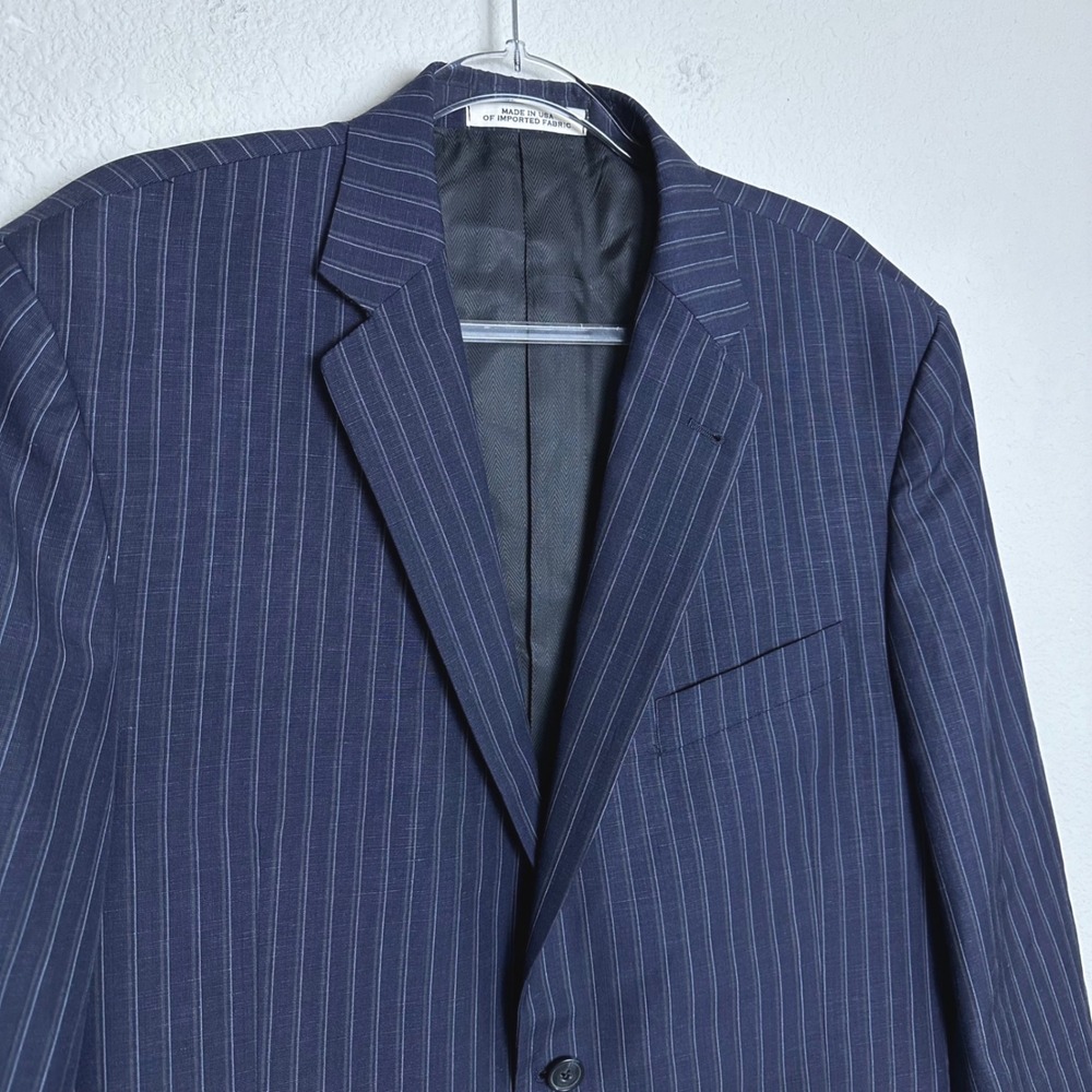 Joseph Abboud Mens 44L Navy Pinstripe Wool Linen Mohair Blazer Sport Coat USA
